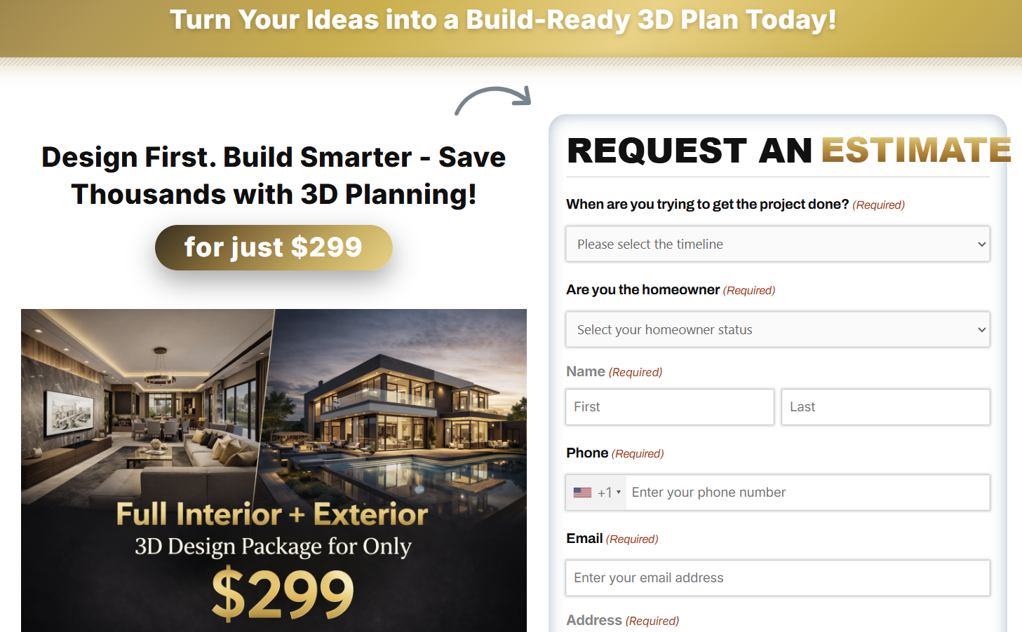 Green City Marketing landing page — build-ready 3D design plan, request an estimate