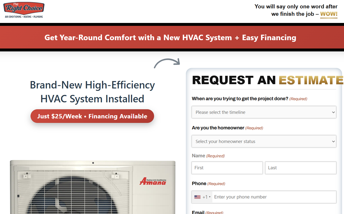 Green City Marketing landing page — new high-efficiency HVAC system estimate