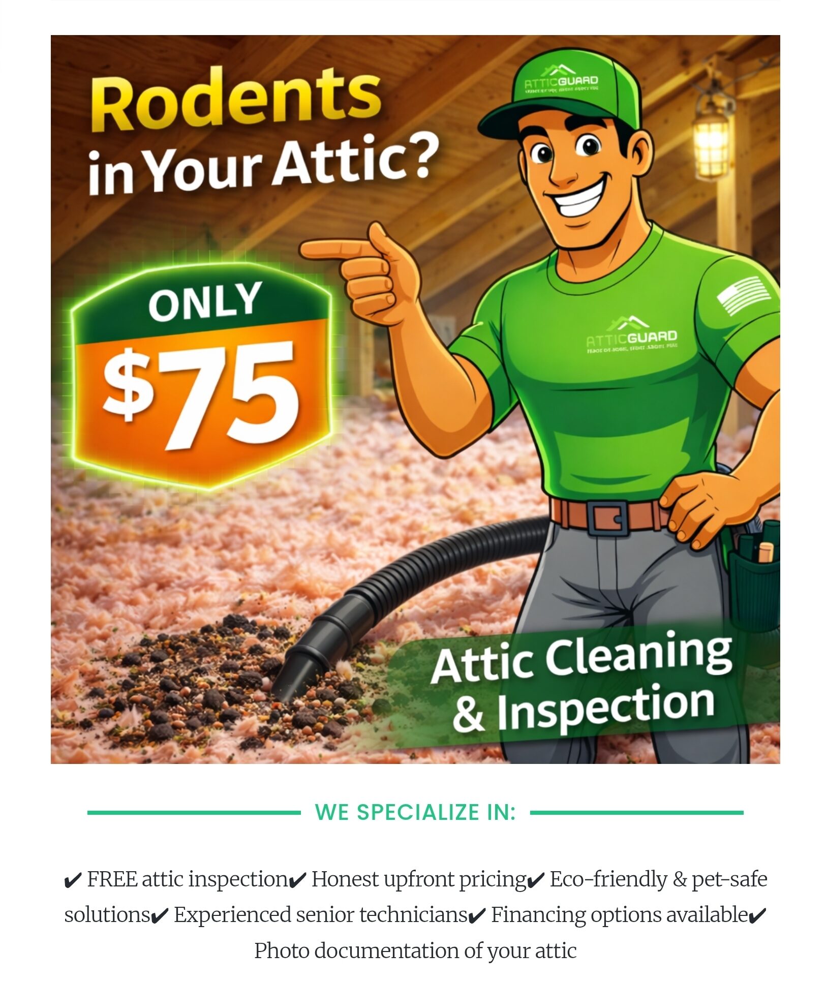 Green City Marketing landing page — attic cleaning and inspection offer