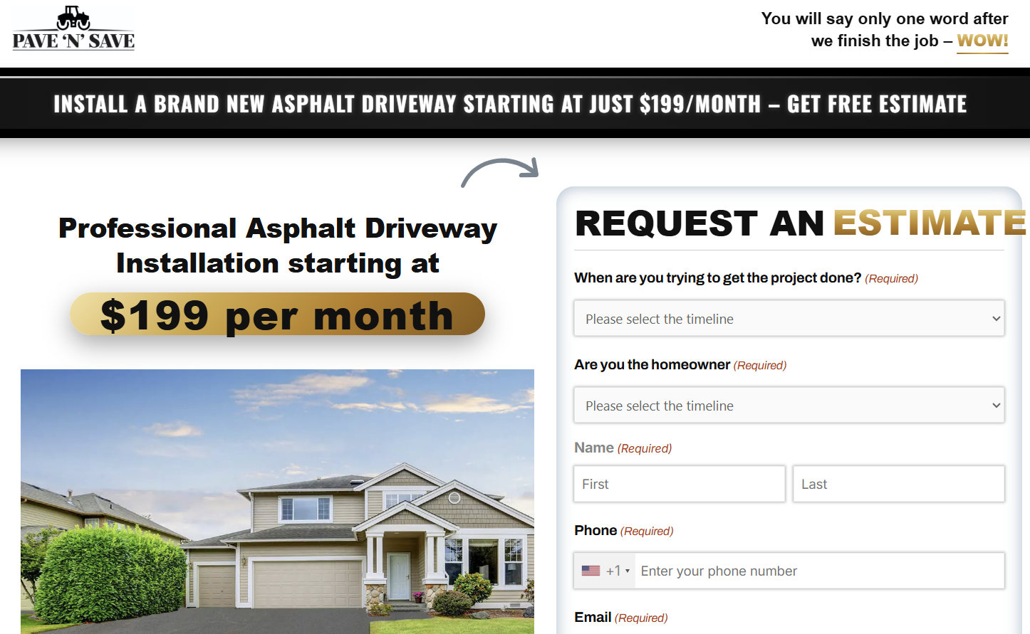 Green City Marketing landing page — asphalt driveway installation free estimate
