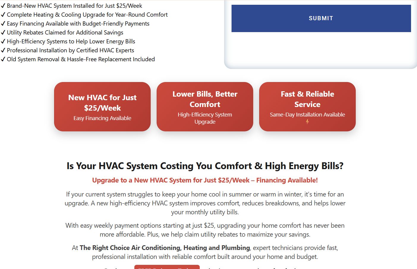 Green City Marketing landing page — HVAC system savings and financing details