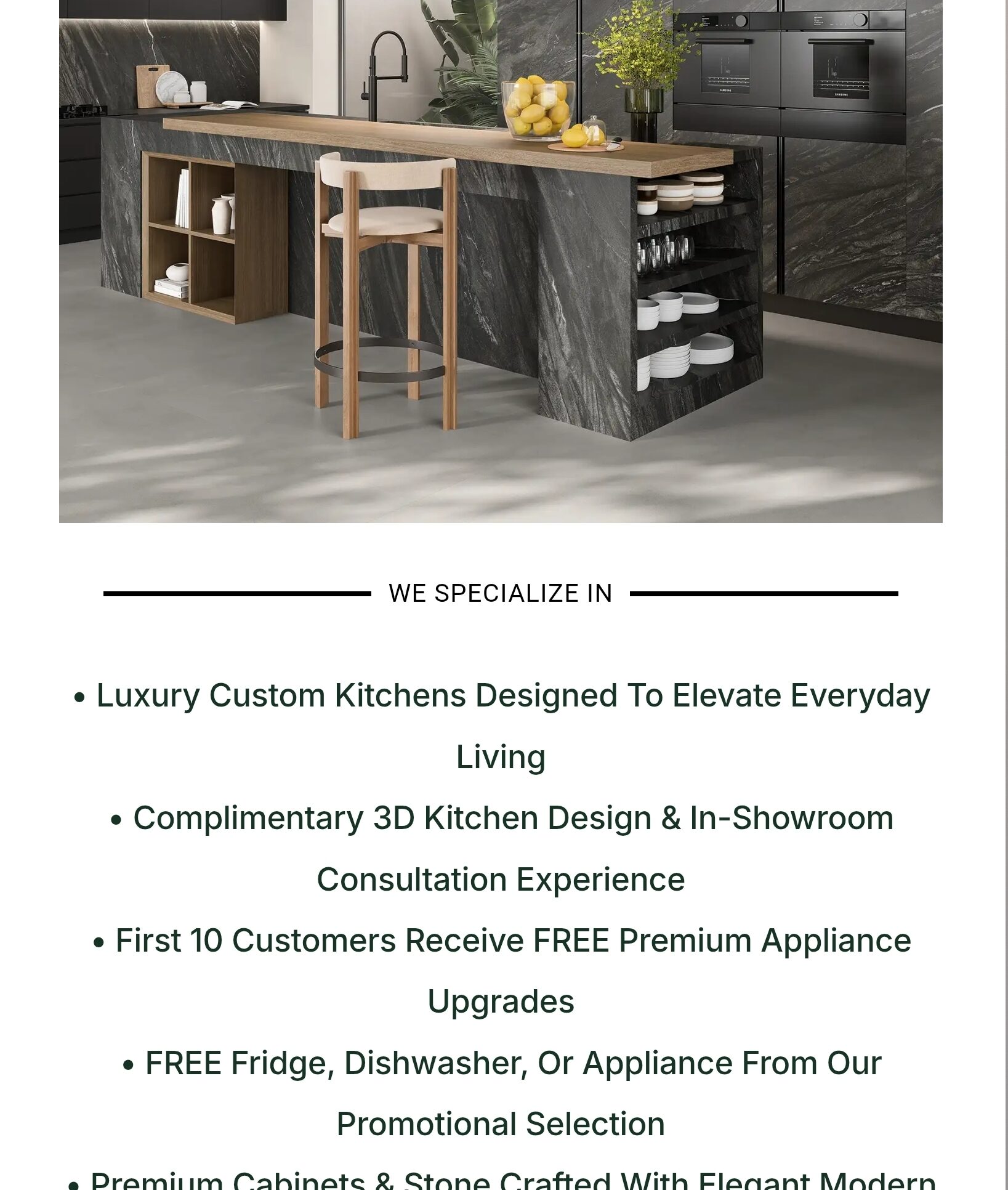Green City Marketing landing page — luxury custom kitchen upgrades offer