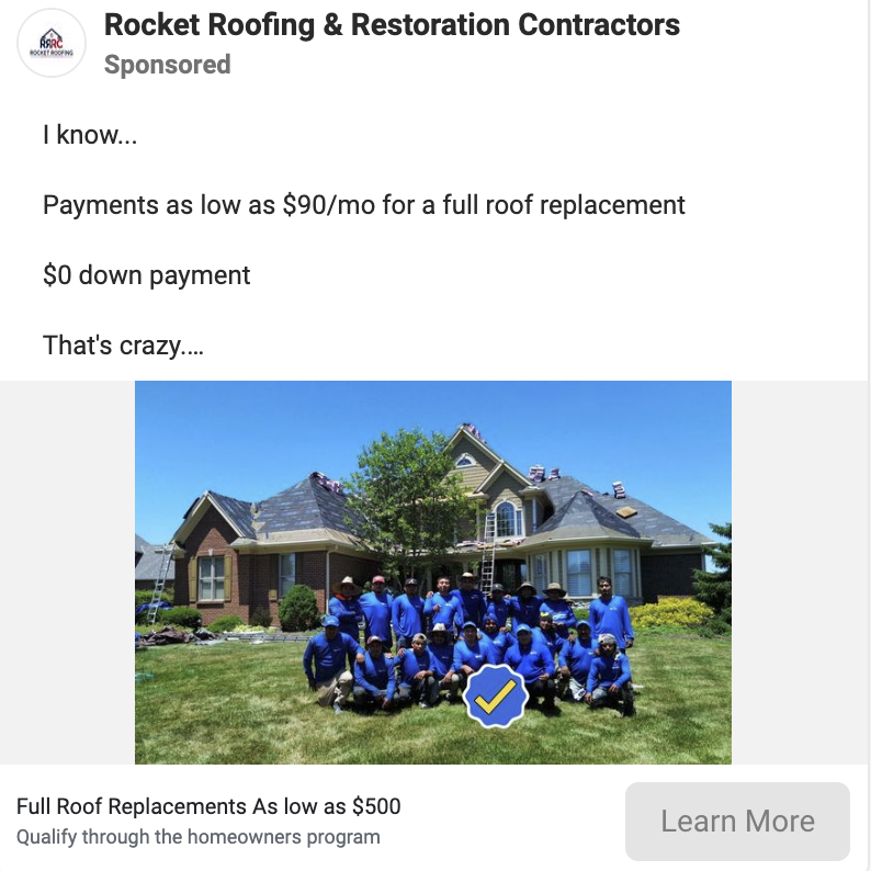 Live home-service ad running in the Facebook feed