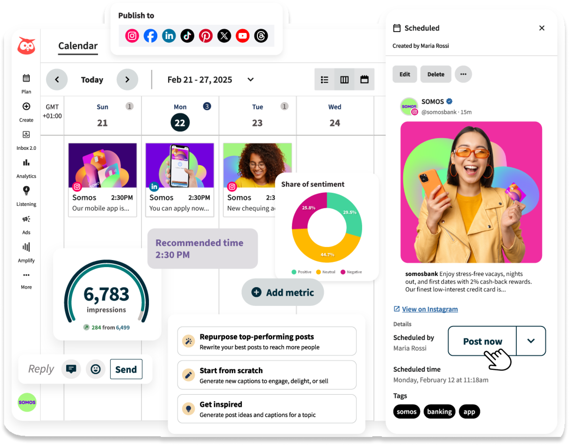 Social content scheduling calendar