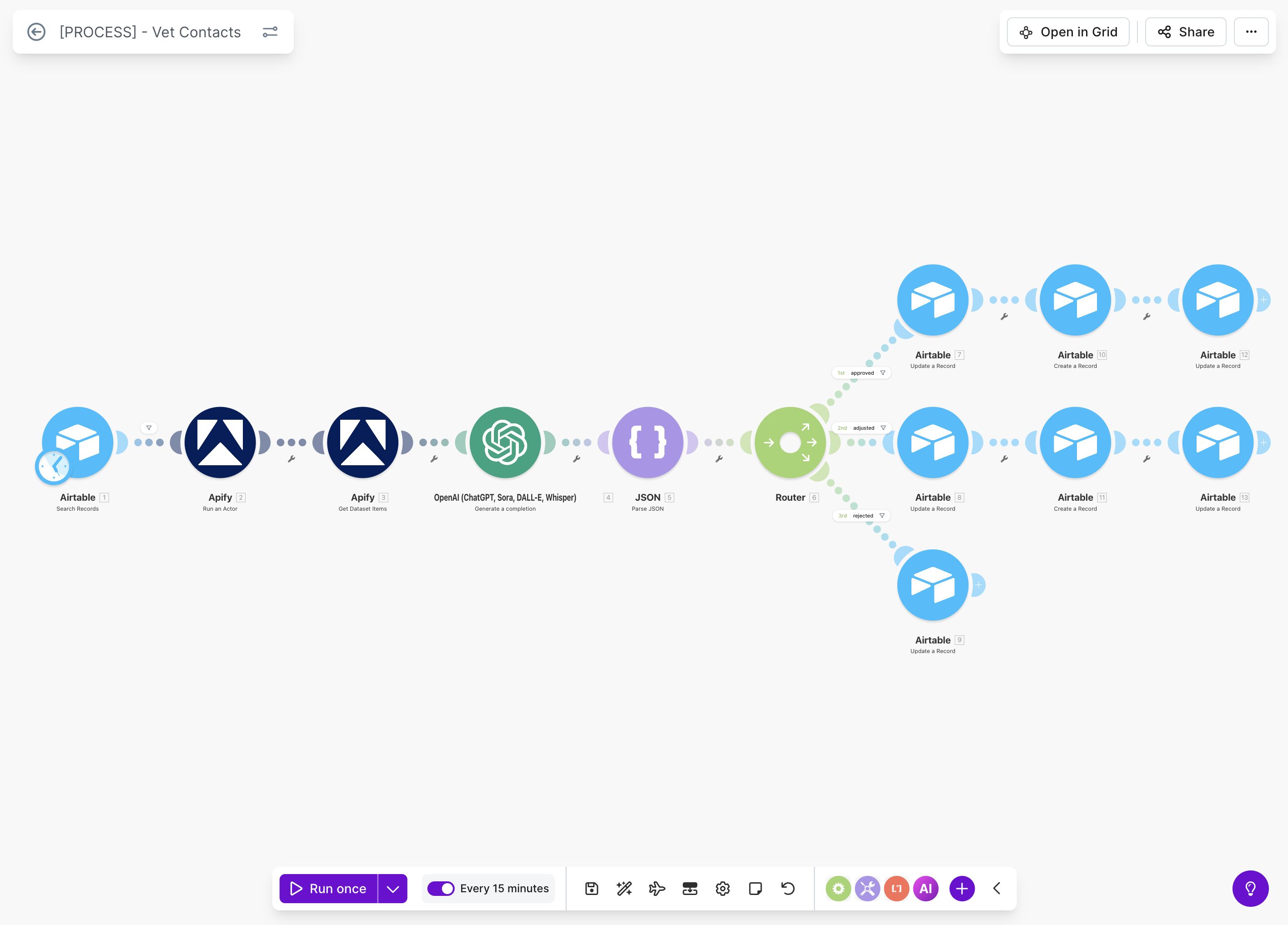 Make.com automation scenario editor