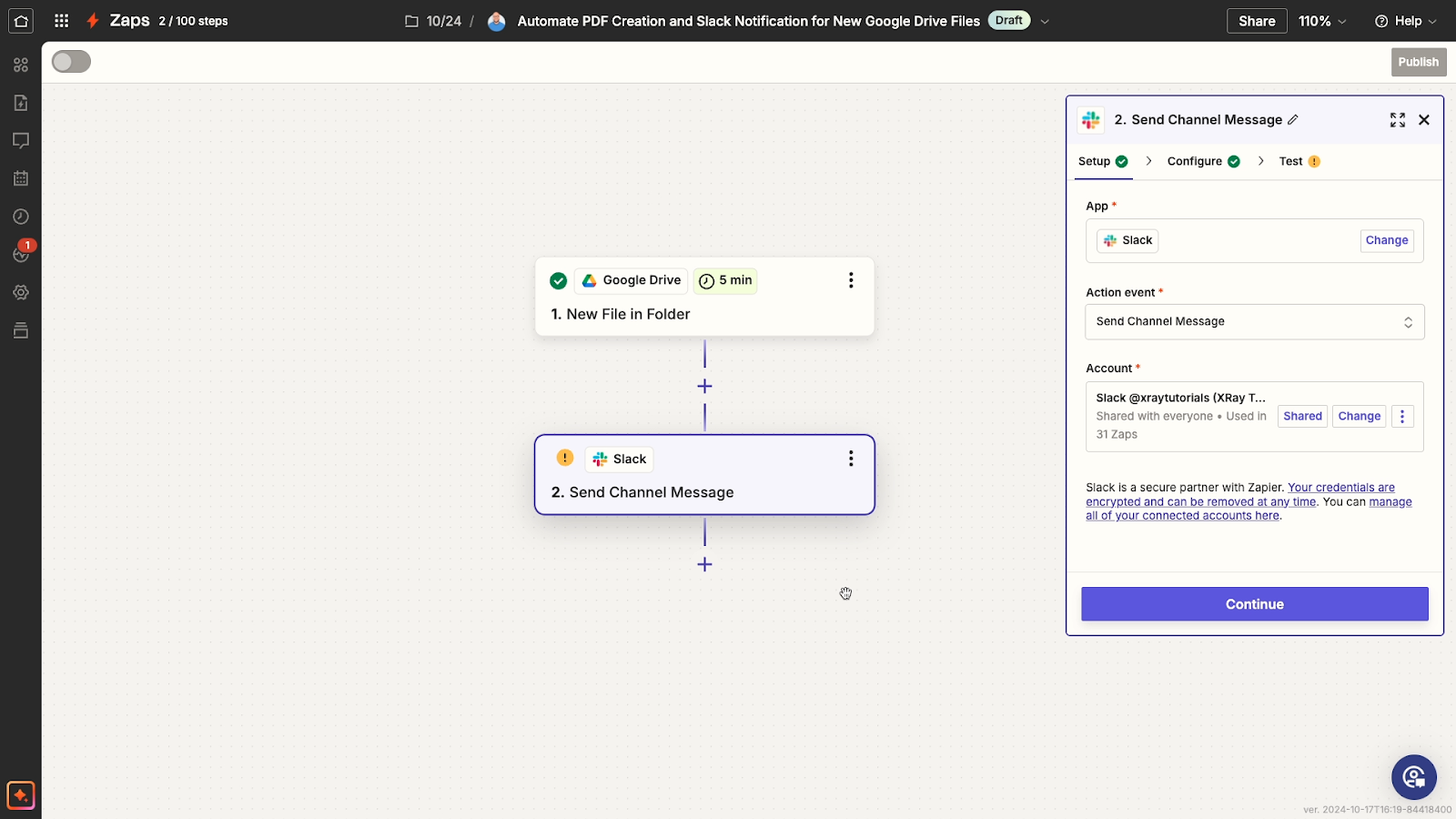Zapier automation workflow editor