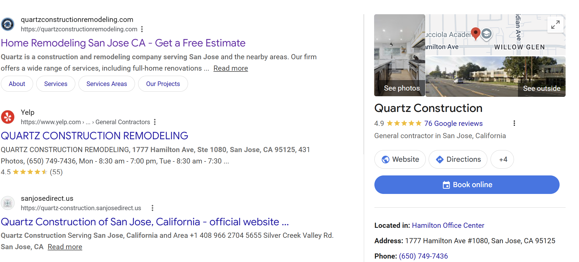 Quartz Construction ranking on Google with 76 reviews