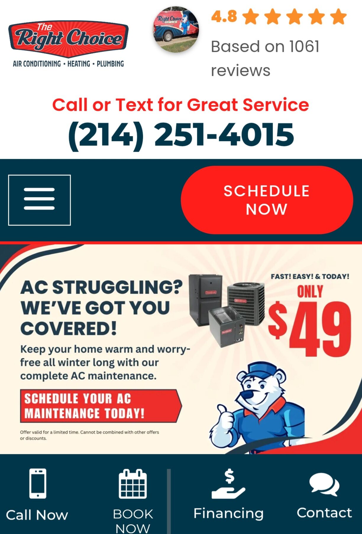The Right Choice website shown on an iPhone