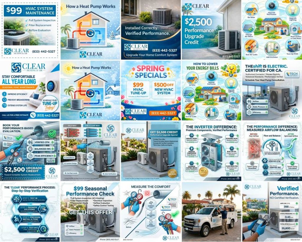Ad creative library — $99 tune-up, heat pump & performance campaigns